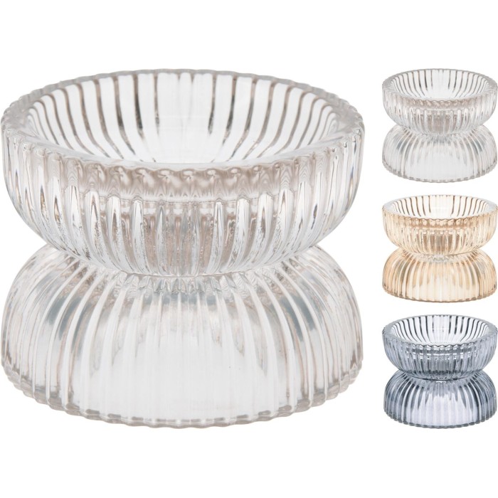 PORTACANDELA VETRO 7X6CM 3ASS